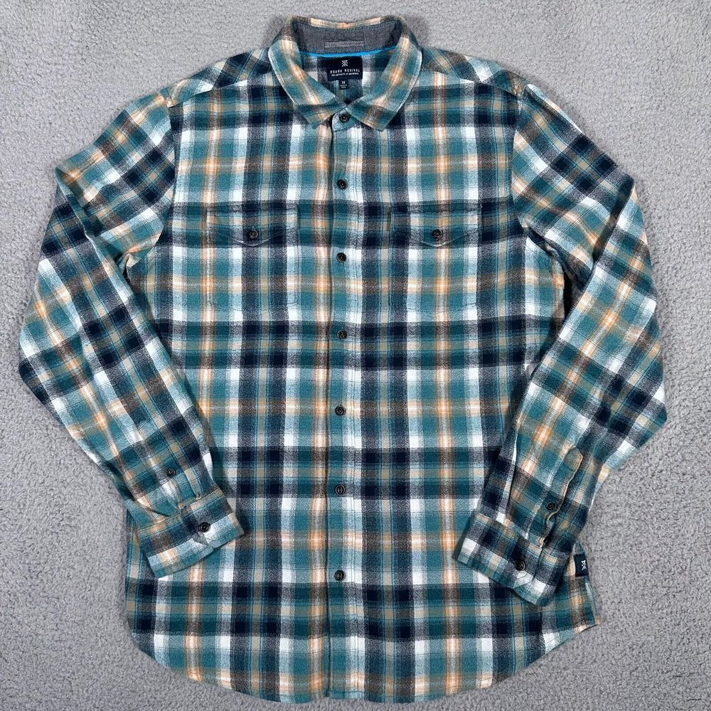 Roark Revival Shirt Mens Medium Blue Plaid Button Up Flannel Lightweight Pockets